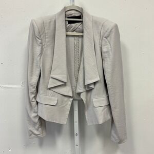 BCBGMAXAZRIA Women's Light Gray Draped Shawl Collar Cropped Blazer Jacket Large